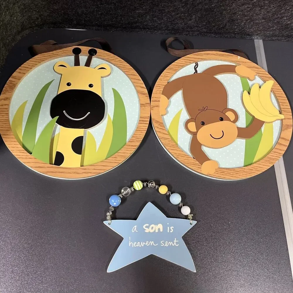 Lamb&Ivy Peek A Boo Jungle Wall Decor 2pc +Stepping Stones “a Son Is Heaven Sent